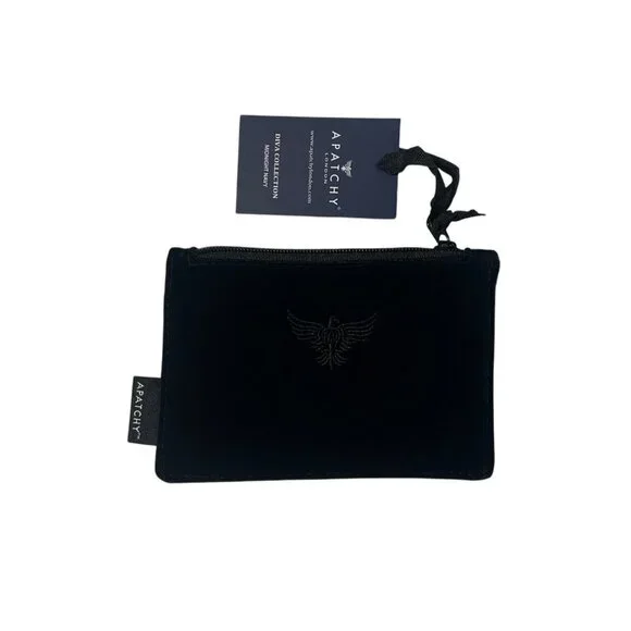 Apatchy London Small Black Velvet Coin Purse With Embroidered Logo & Zipper Clos - Picture 1 of 8